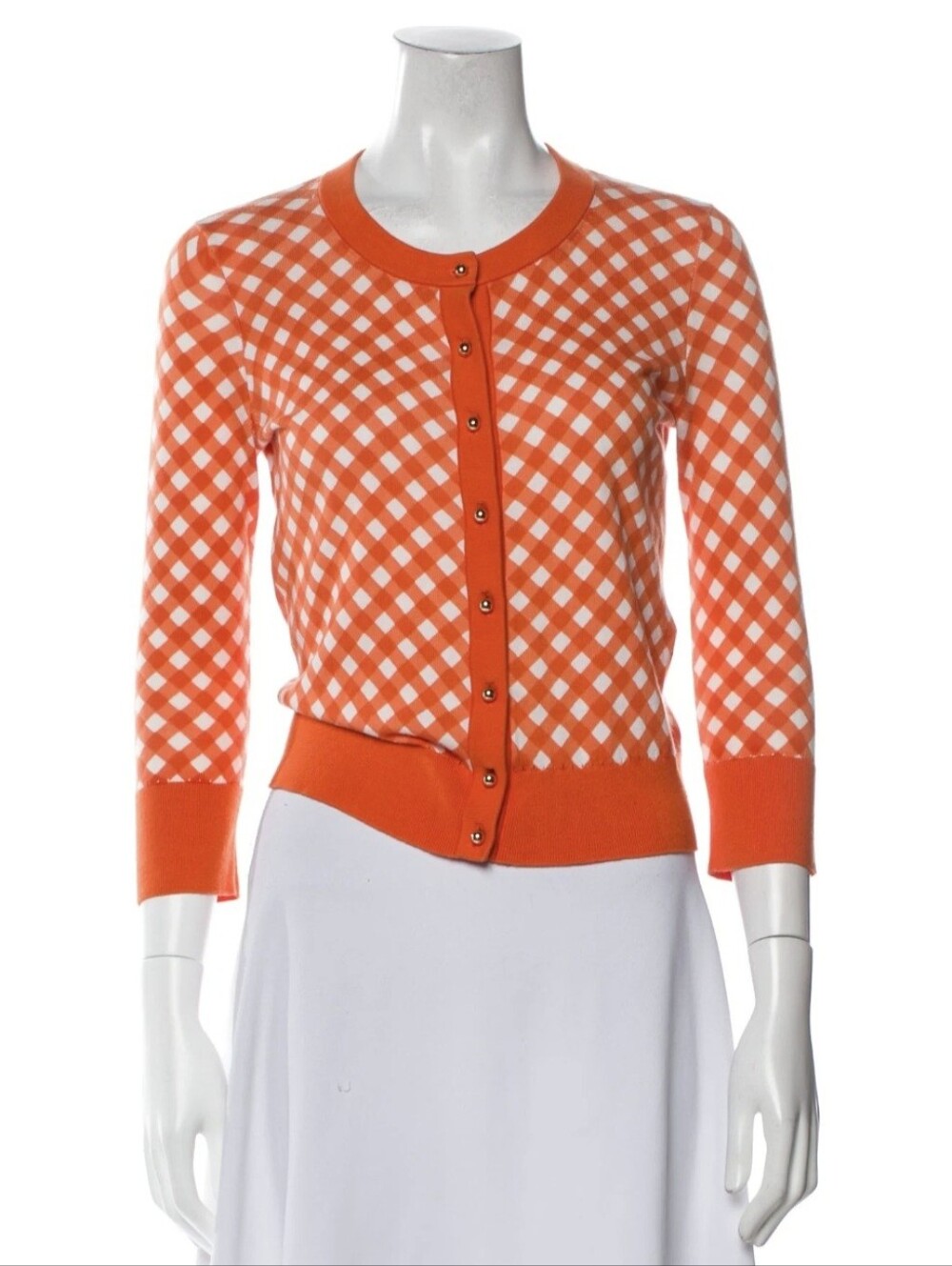 Kate Spade Orange and White Gingham Button-Front Cardigan Size Small